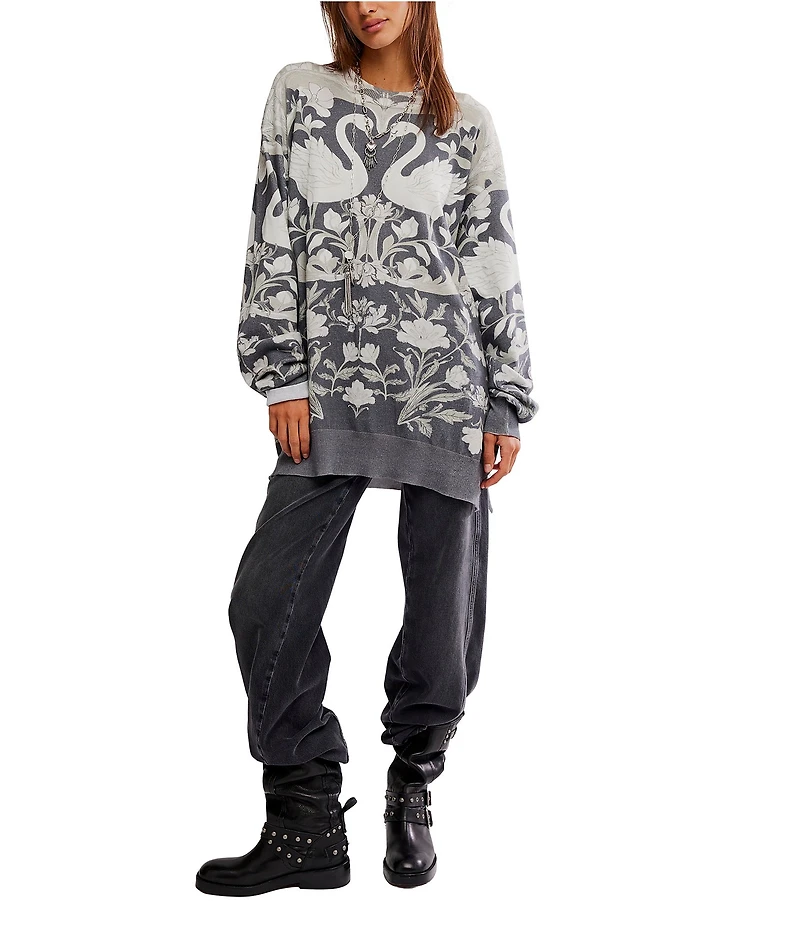 Free People We The Free Nouvelle Printed Crew Neck Long Sleeve Sweater