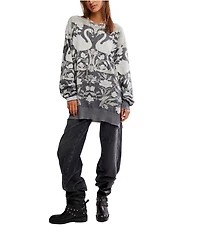 Free People We The Free Nouvelle Printed Crew Neck Long Sleeve Sweater