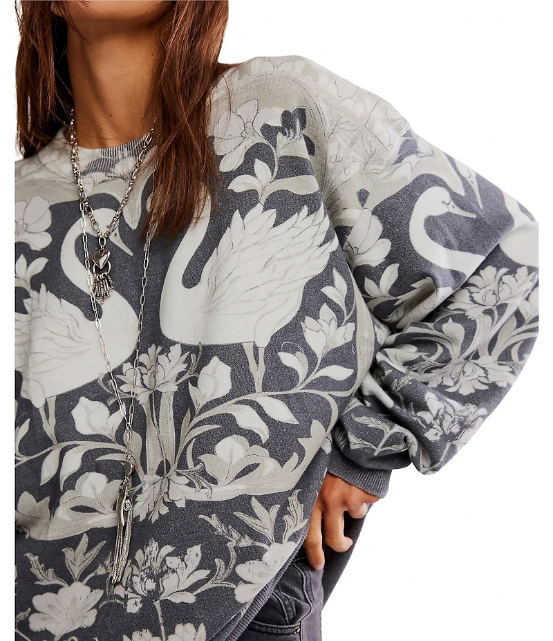 Free People We The Free Nouvelle Printed Crew Neck Long Sleeve Sweater
