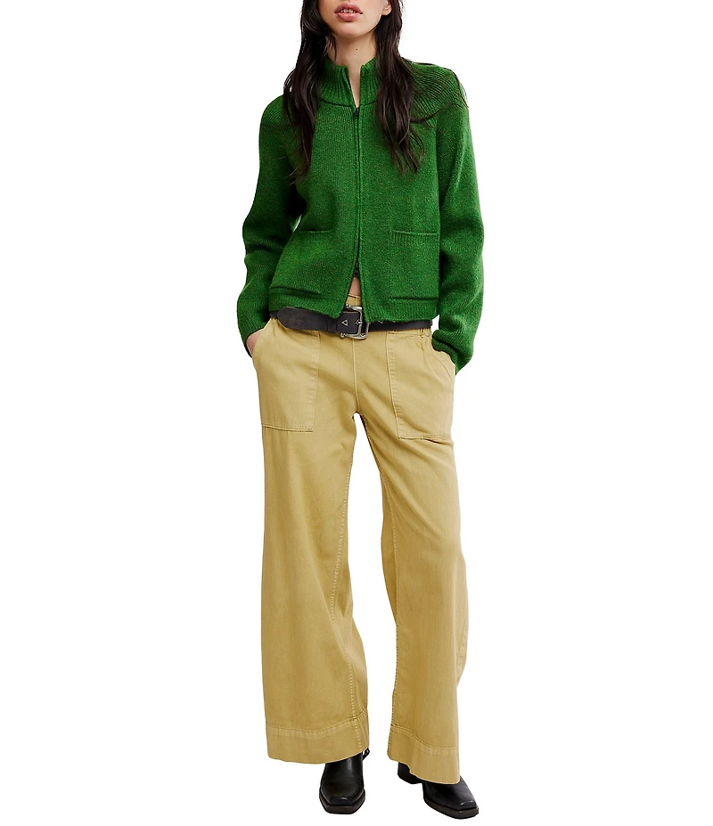 Free People We The Free On It Half Zip Turtle Neck Long Sleeve Ribbed Knit Sweater