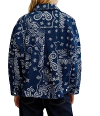 Free People We The Free Opal Swing Bandana Print Collared Long Sleeve Denim Jacket