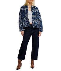 Free People We The Free Opal Swing Bandana Print Collared Long Sleeve Denim Jacket