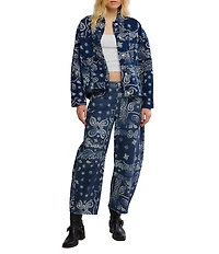 Free People We The Free Opal Swing Bandana Print Collared Long Sleeve Denim Jacket