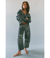 Free People We The Free Opal Swing Bandana Print Collared Long Sleeve Denim Jacket