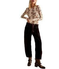 Free People We The Free Pretty Little Thermal Floral Printed Crew Neck Long Sleeve Fitted Top
