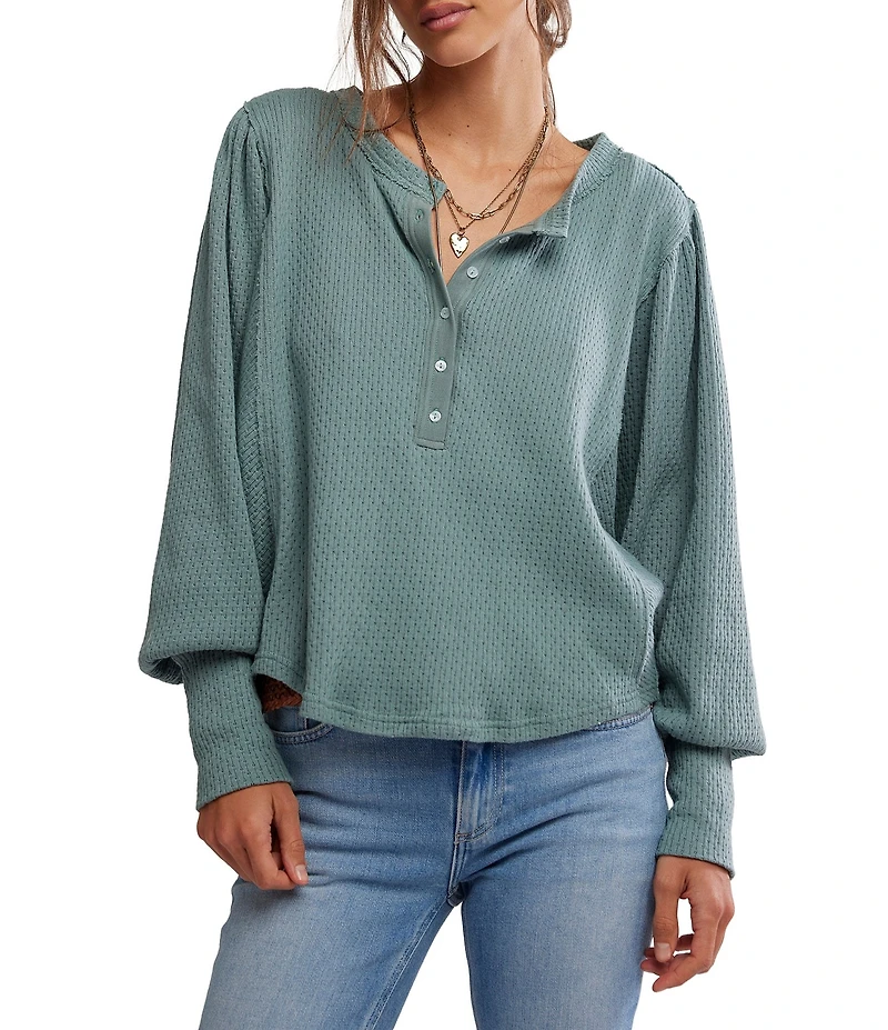 Free People We The Free Quinn Henley Neck Long Sleeve Thermal Knit Top