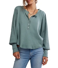 Free People We The Free Quinn Henley Neck Long Sleeve Thermal Knit Top