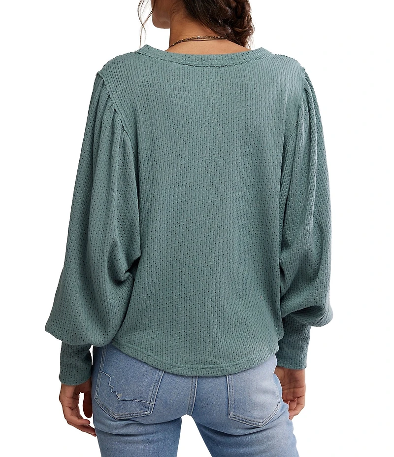 Free People We The Free Quinn Henley Neck Long Sleeve Thermal Knit Top