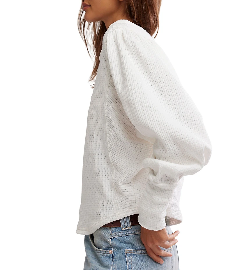Free People We The Free Quinn Henley Neck Long Sleeve Thermal Knit Top