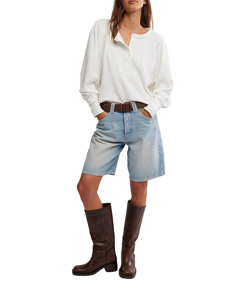 Free People We The Free Quinn Henley Neck Long Sleeve Thermal Knit Top