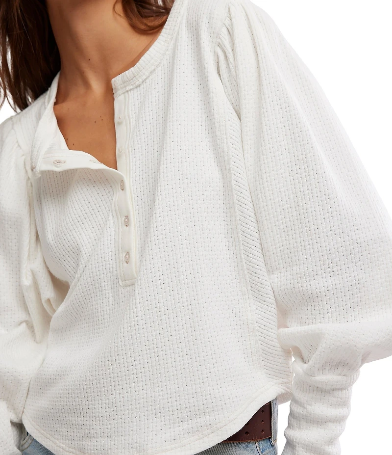 Free People We The Free Quinn Henley Neck Long Sleeve Thermal Knit Top