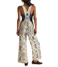 Free People We The Free Rising Sun Embroidered Square Neck Sleeveless Denim Overall