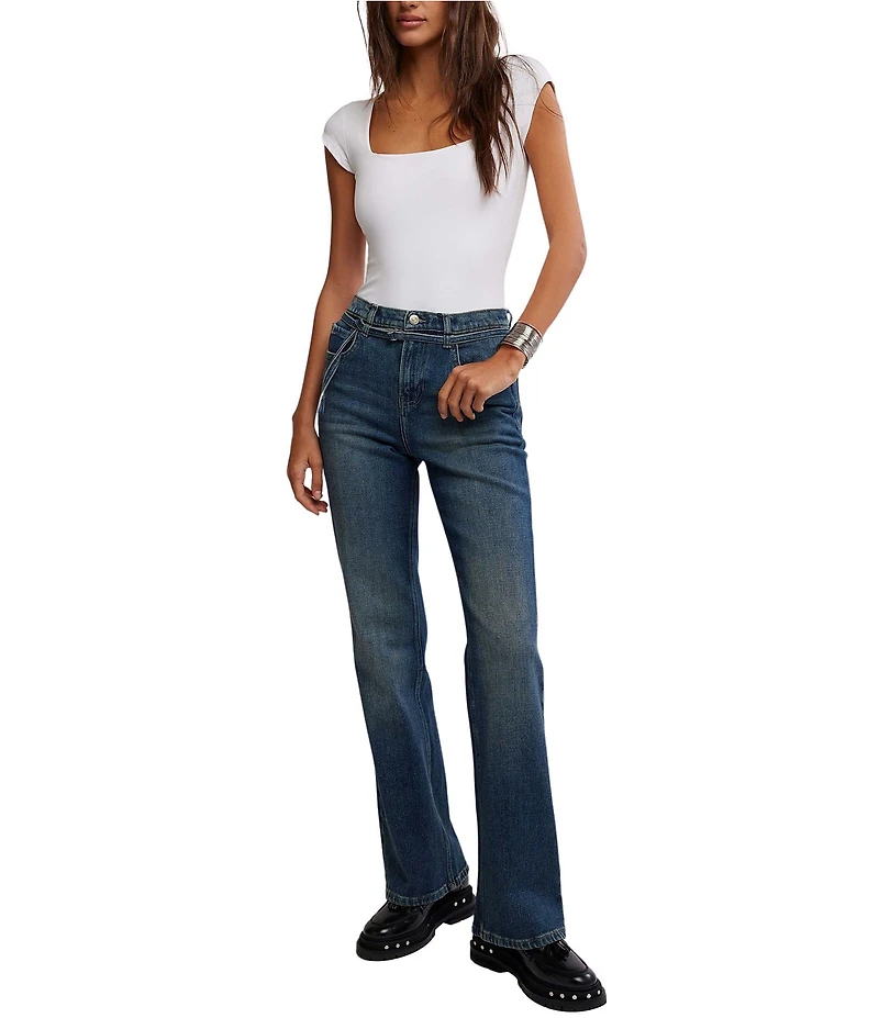 Free People We The Free Sabine Slim Bootcut Denim Self-Tie Belt Jeans