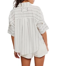Free People We The Free Seaside Cotton Stripe Collared Neck Short Sleeve Button Front Shirt