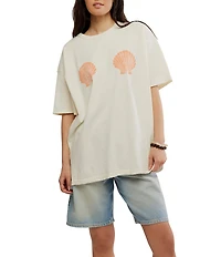 Free People We The Free Shell Graphic Print Crew Neck Short Sleeve Oversize Boxy Tee