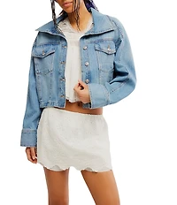 Free People We The Free Side To Side Collared Long Sleeve Button-Front Denim Jacket