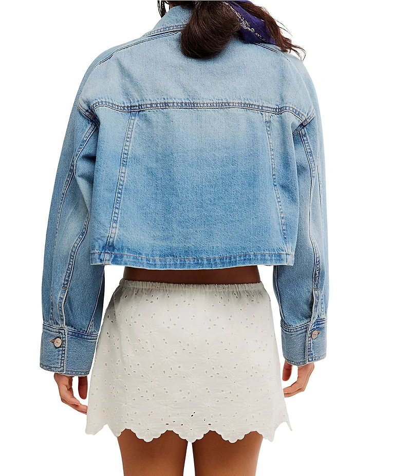 Free People We The Free Side To Side Collared Long Sleeve Button-Front Denim Jacket