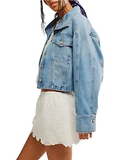 Free People We The Free Side To Side Collared Long Sleeve Button-Front Denim Jacket