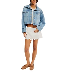 Free People We The Free Side To Side Collared Long Sleeve Button-Front Denim Jacket