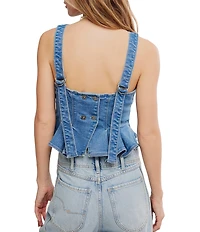 Free People We The Free Sunfaded Boat Neck Sleeveless Peplum Denim Top