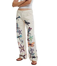 Free People We The Free Tennessee Dragonfly Printed Low-Rise Denim Boyfriend Jeans