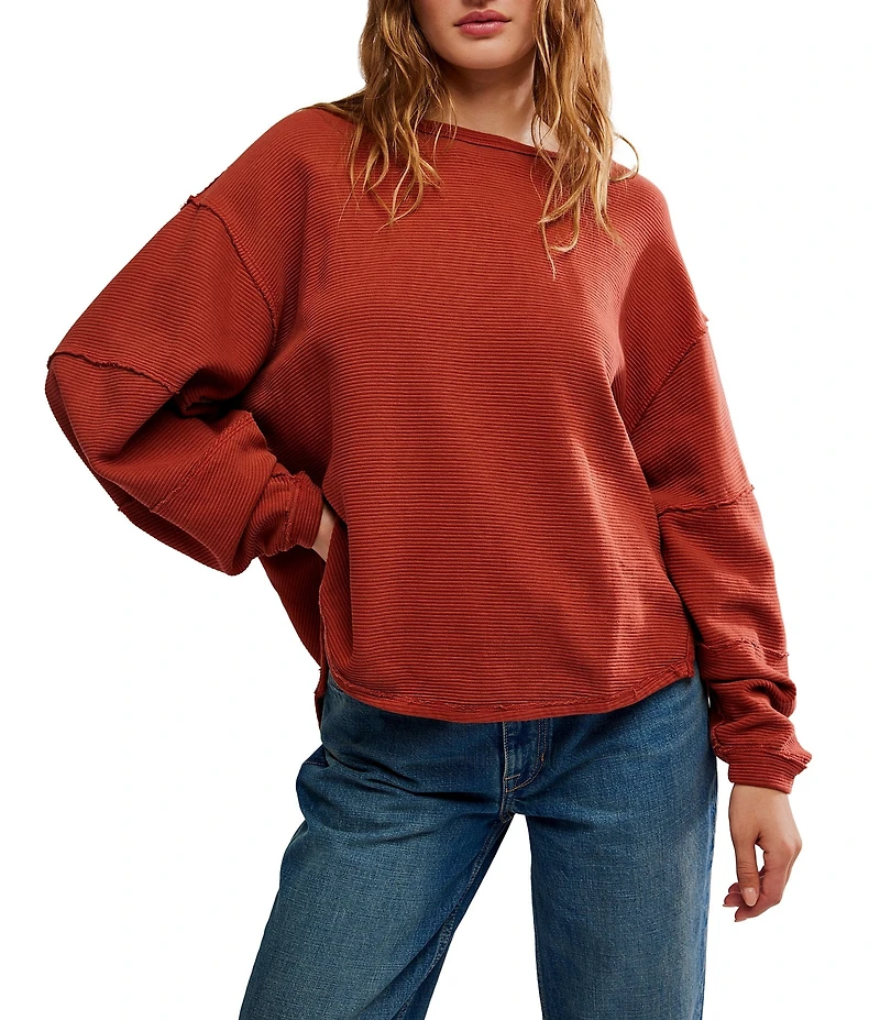 Free People We The Free Total Eclipse Rib Knit Crew Neck Long Sleeve Top