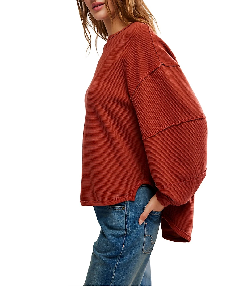 Free People We The Free Total Eclipse Rib Knit Crew Neck Long Sleeve Top