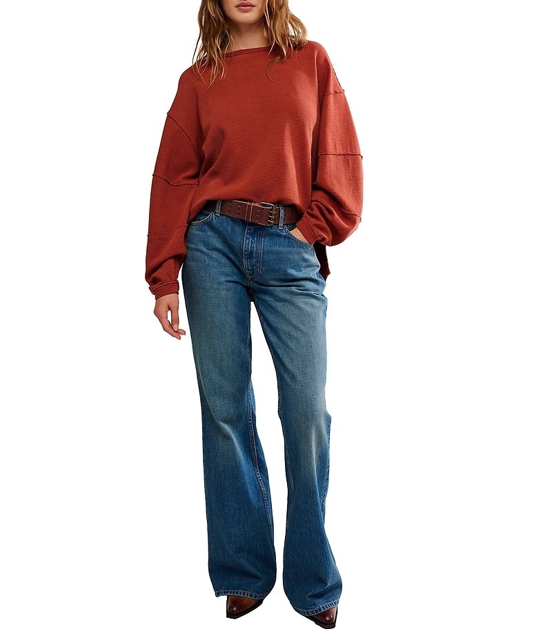 Free People We The Free Total Eclipse Rib Knit Crew Neck Long Sleeve Top