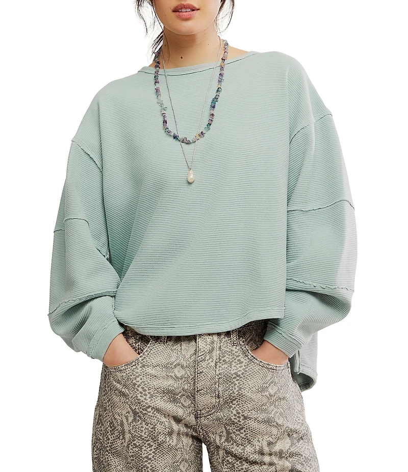 Free People We The Free Total Eclipse Rib Knit Crew Neck Long Sleeve Top