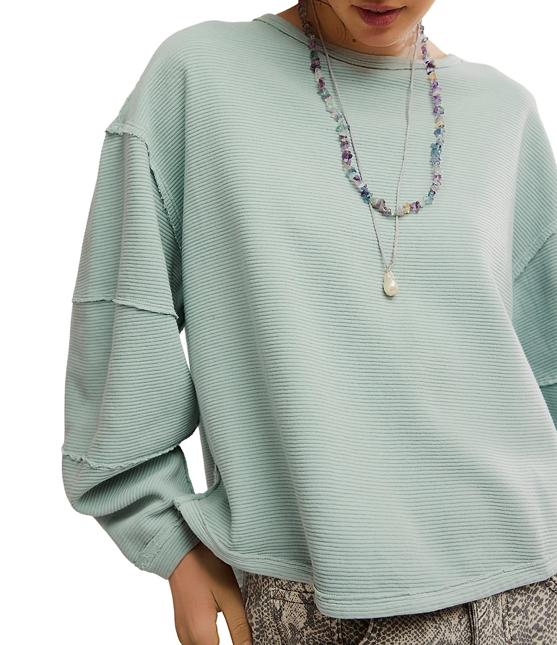 Free People We The Free Total Eclipse Rib Knit Crew Neck Long Sleeve Top