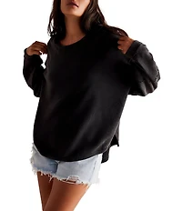 Free People We The Free Total Eclipse Rib Knit Crew Neck Long Sleeve Top