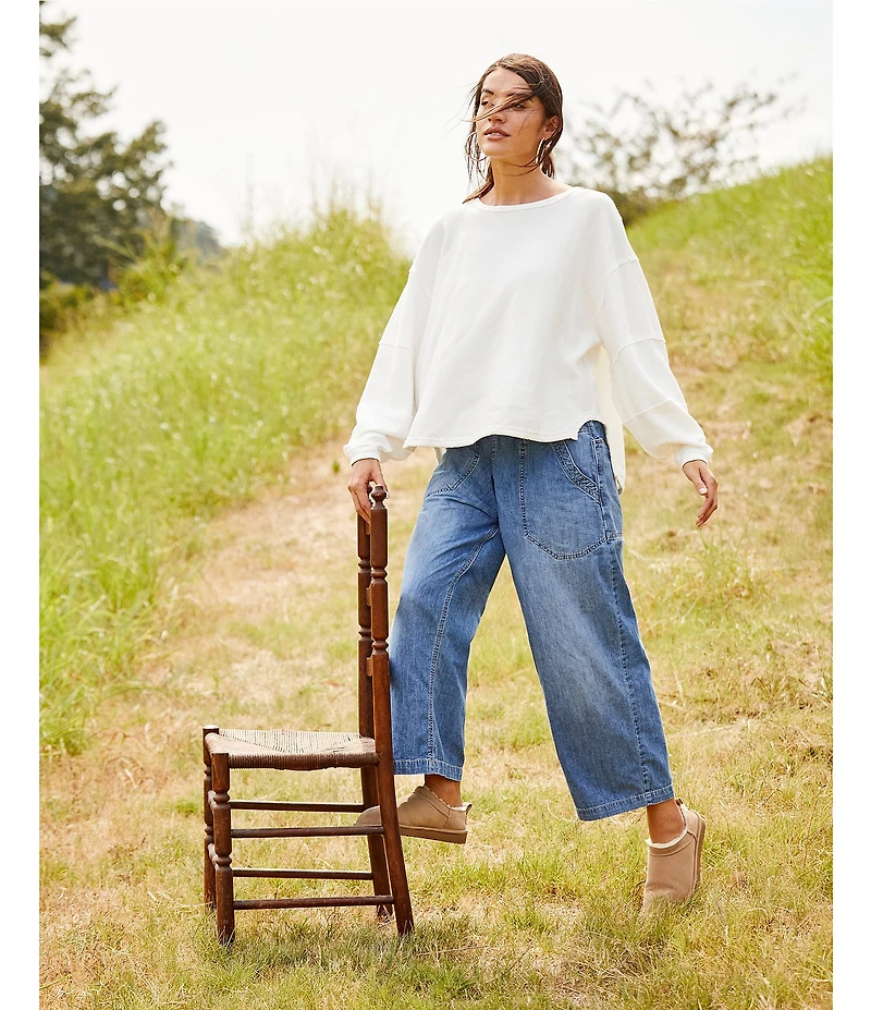 Free People We The Free Total Eclipse Rib Knit Crew Neck Long Sleeve Top