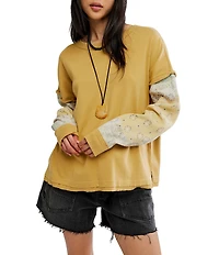 Free People Wild And Free Round Neck Long Sleeve Twofer Top