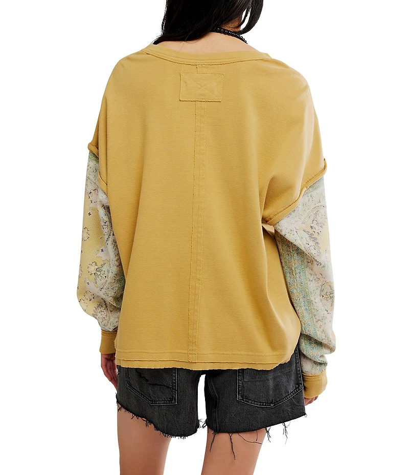 Free People Wild And Free Round Neck Long Sleeve Twofer Top