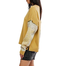 Free People Wild And Free Round Neck Long Sleeve Twofer Top