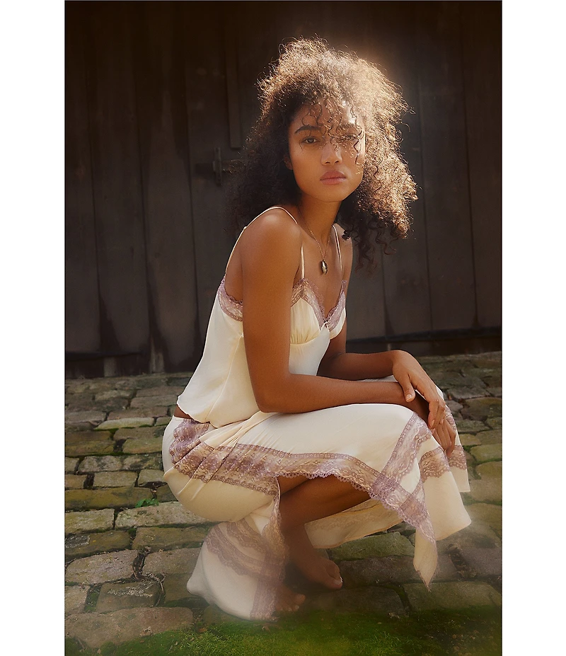 Free People Wish You Were Satin Cami & Slip Set