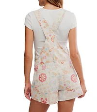 Free People Ziggy Floral Printed Shortall Square Neck Sleeveless Denim Overall