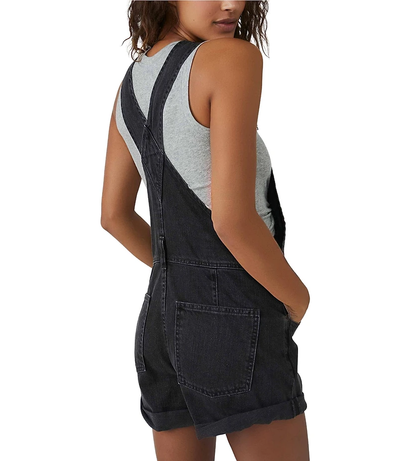 Free People Ziggy Square Neck Sleeveless Frayed Cuffed Hem Shortall Overalls