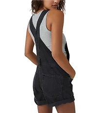 Free People Ziggy Square Neck Sleeveless Frayed Cuffed Hem Shortall Overalls