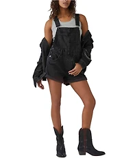 Free People Ziggy Square Neck Sleeveless Frayed Cuffed Hem Shortall Overalls