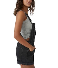 Free People Ziggy Square Neck Sleeveless Frayed Cuffed Hem Shortall Overalls