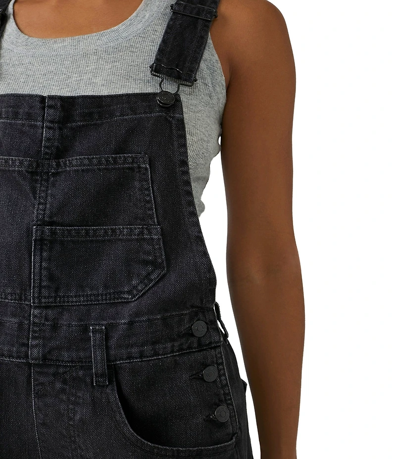 Free People Ziggy Square Neck Sleeveless Frayed Cuffed Hem Shortall Overalls