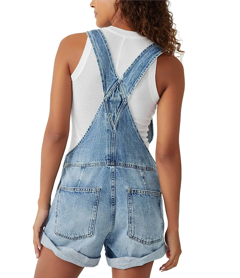 Free People Ziggy Square Neck Sleeveless Frayed Cuffed Hem Shortall Overalls