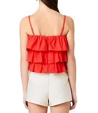 French Connection Aimee Cotton Square Neck Sleeveless Layered Ruffle Top