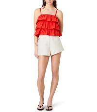 French Connection Aimee Cotton Square Neck Sleeveless Layered Ruffle Top