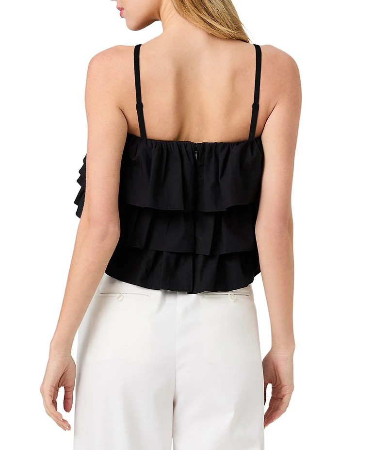 French Connection Aimee Cotton Square Neck Sleeveless Layered Ruffle Top