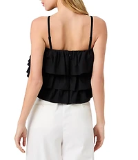 French Connection Aimee Cotton Square Neck Sleeveless Layered Ruffle Top