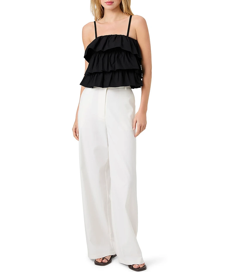 French Connection Aimee Cotton Square Neck Sleeveless Layered Ruffle Top