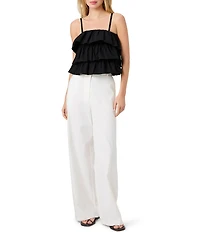 French Connection Aimee Cotton Square Neck Sleeveless Layered Ruffle Top