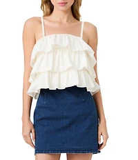 French Connection Aimee Cotton Square Neck Sleeveless Layered Ruffle Top